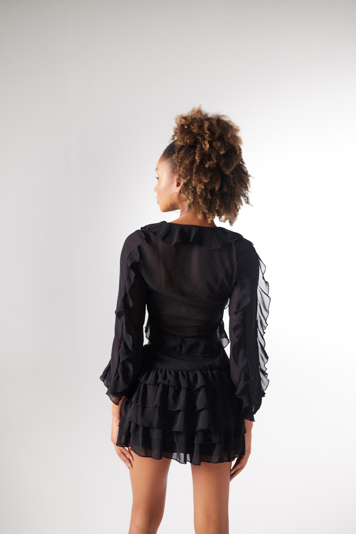 Beli Lastikli Volanlı Mini Elsa Etek Siyah