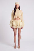 Ruffled Blouse with Shawl Detail Skirted Chiffon Jane Set Yellow