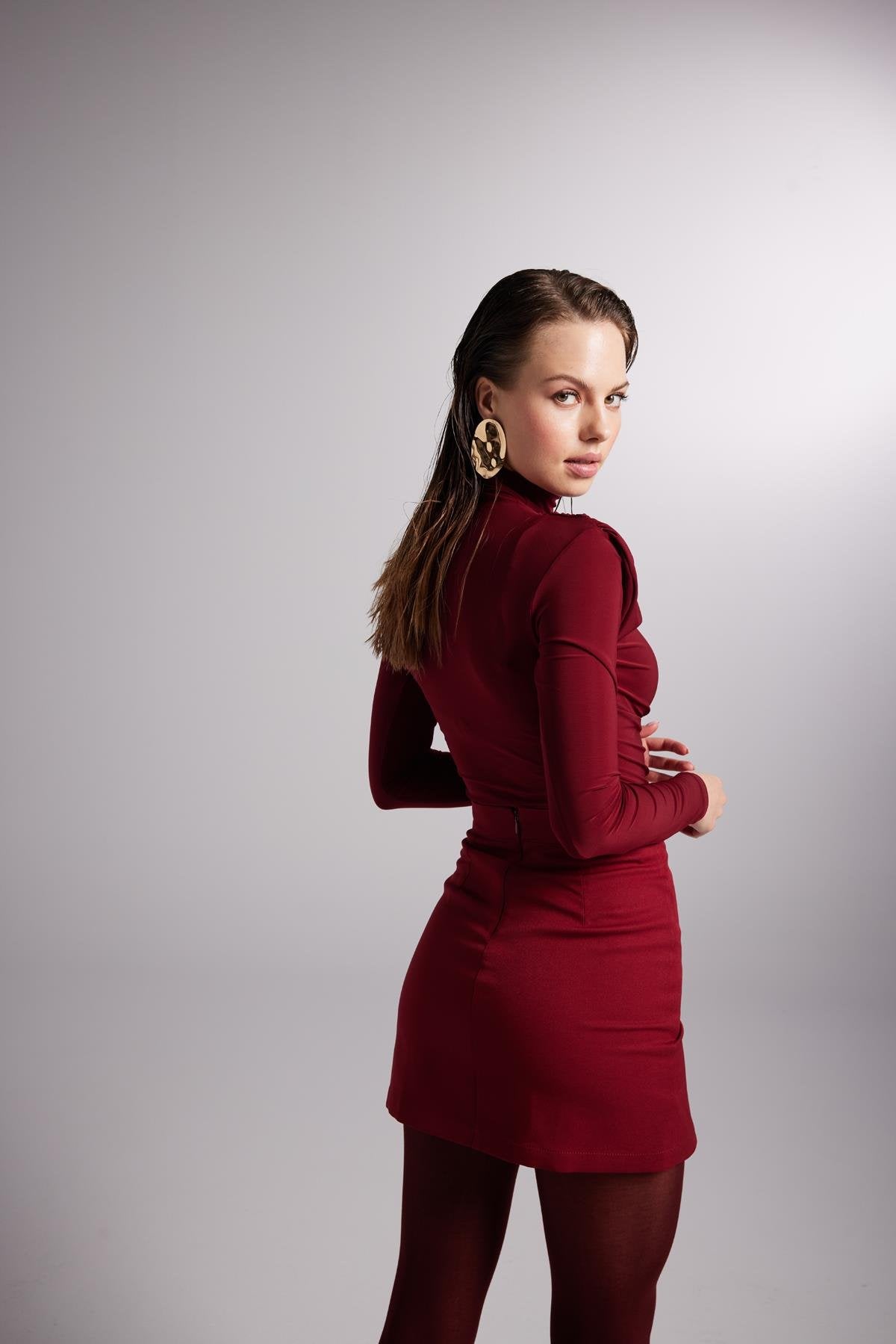 Yırtmaçlı Mini Panky Etek Bordo