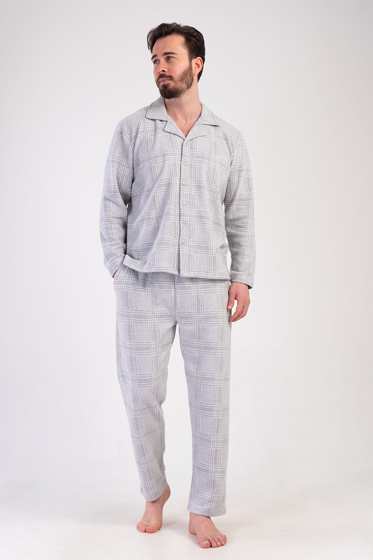 CEPLI ERKEK JAKARLI INTERLOK TAMAMI DUGMELI UZUN KOL PIJAMA TAKIM