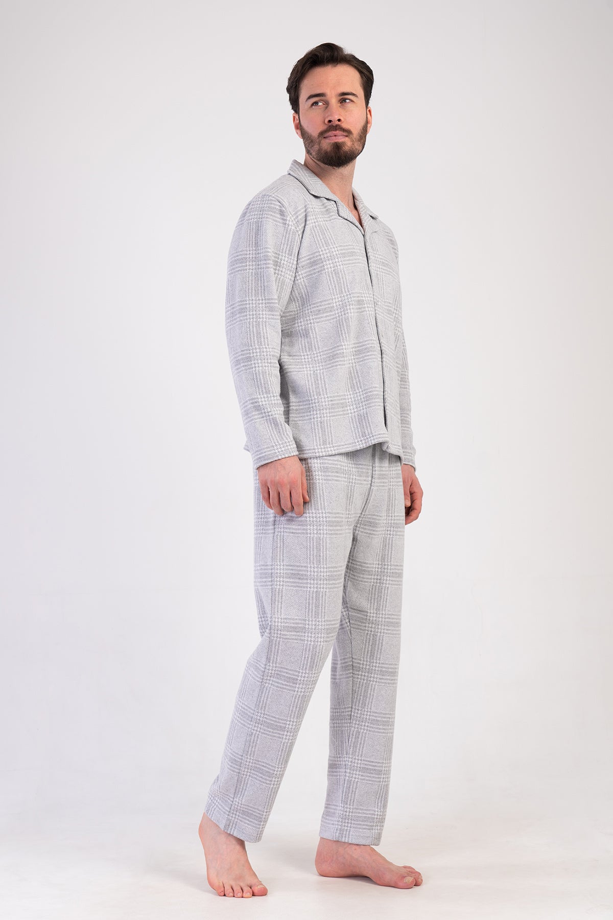 CEPLI ERKEK JAKARLI INTERLOK TAMAMI DUGMELI UZUN KOL PIJAMA TAKIM