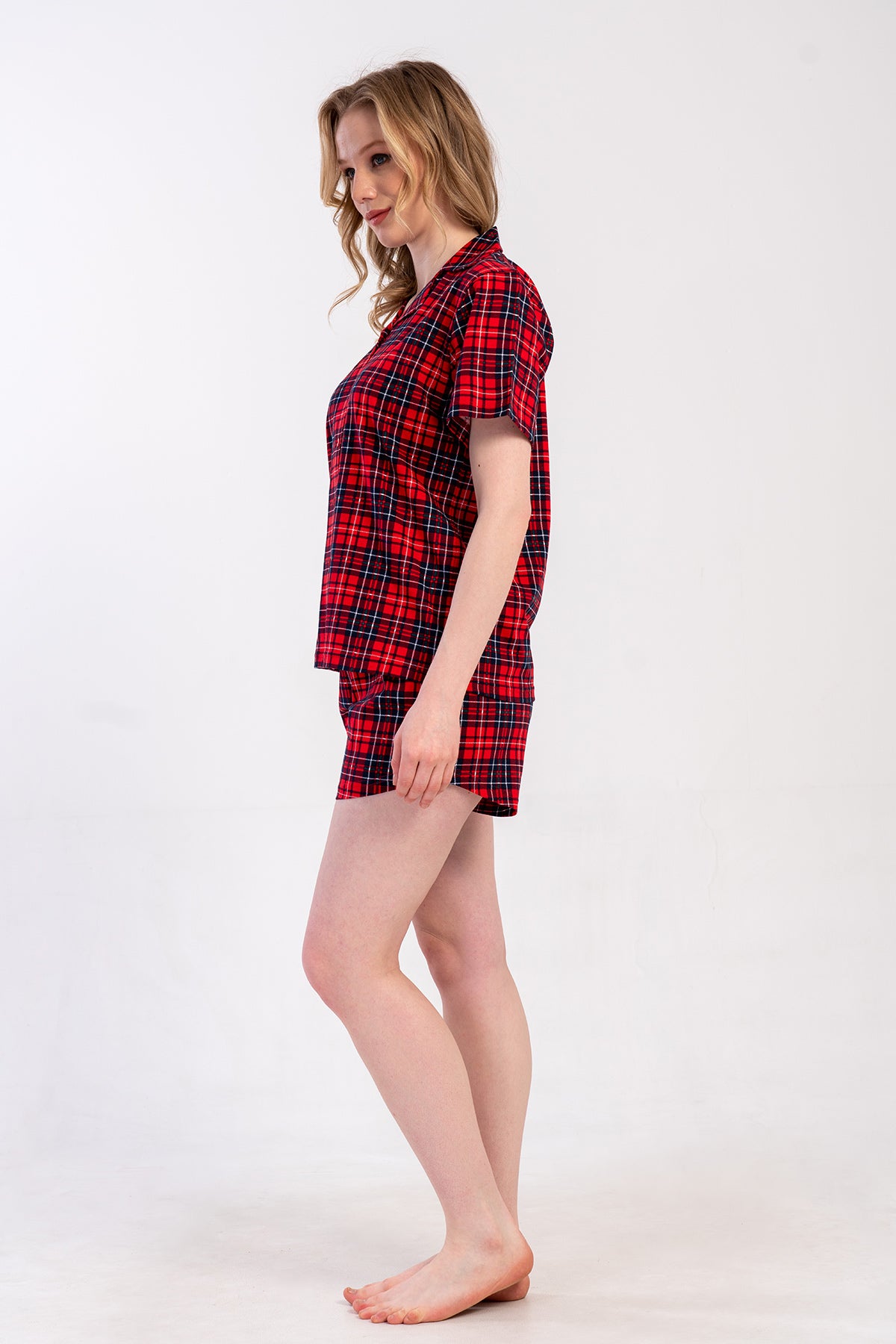 Woman Supreme Big Size Red Plaid Short Set