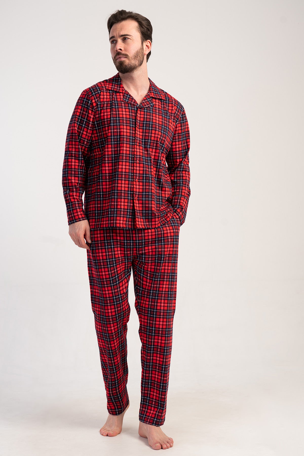 CEPLI ERKEK P.SUPREM GOMLEK YAKA TAMAMI DUGMELI UZUN KOL PIJAMA TAKIM