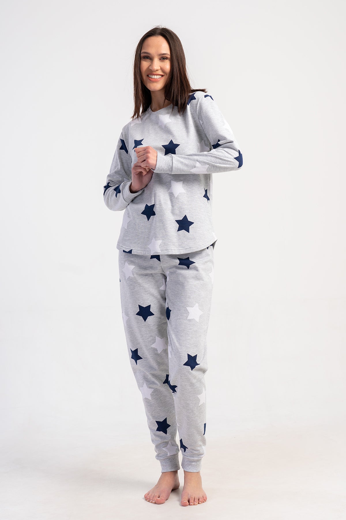 KADIN 2IPLIK XXL O YAKA UZUN KOL ETEGI OVAL MANSETLI PIJAMA TAKIM