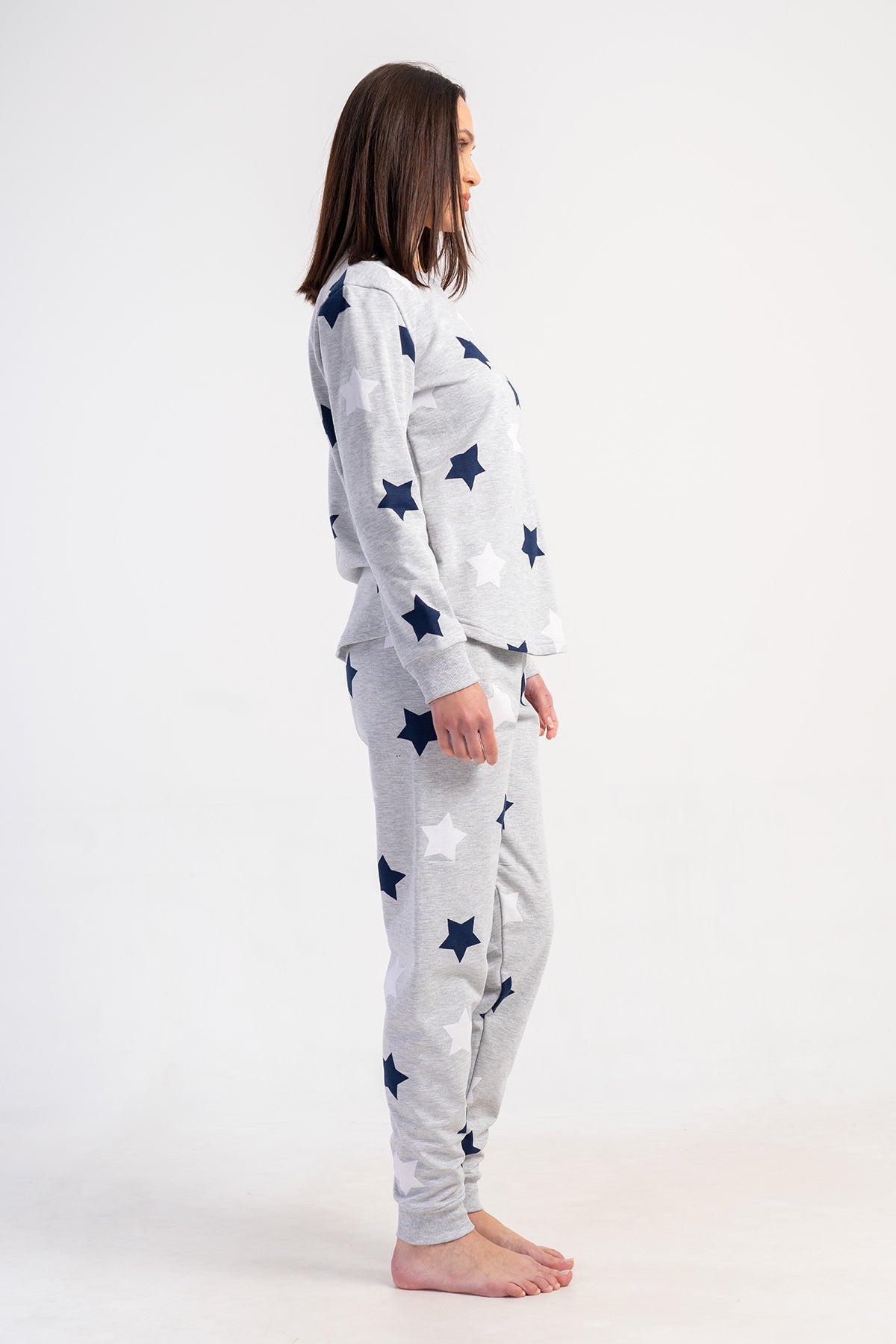 KADIN 2IPLIK XXL O YAKA UZUN KOL ETEGI OVAL MANSETLI PIJAMA TAKIM