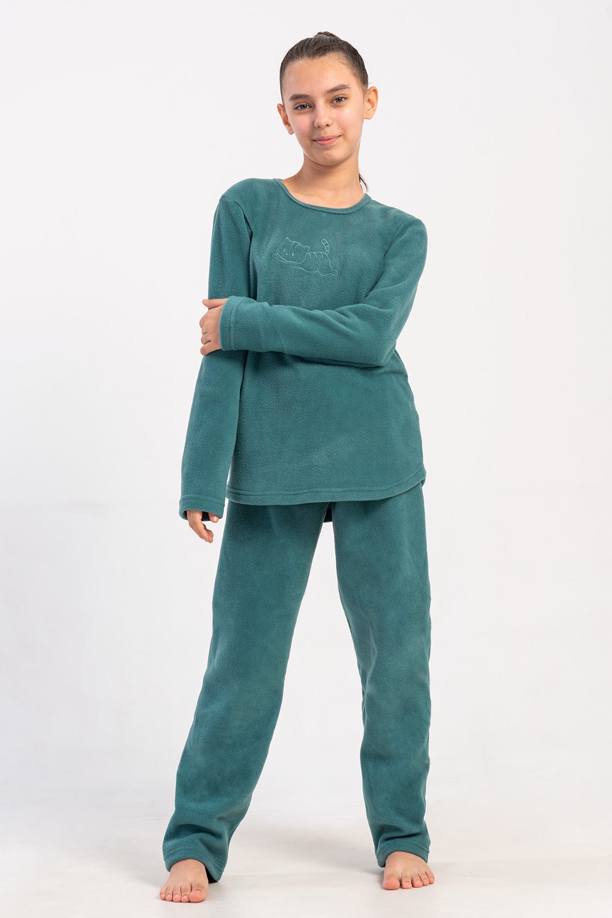 Kids' Girl Fleece Khaki Pyjama Set