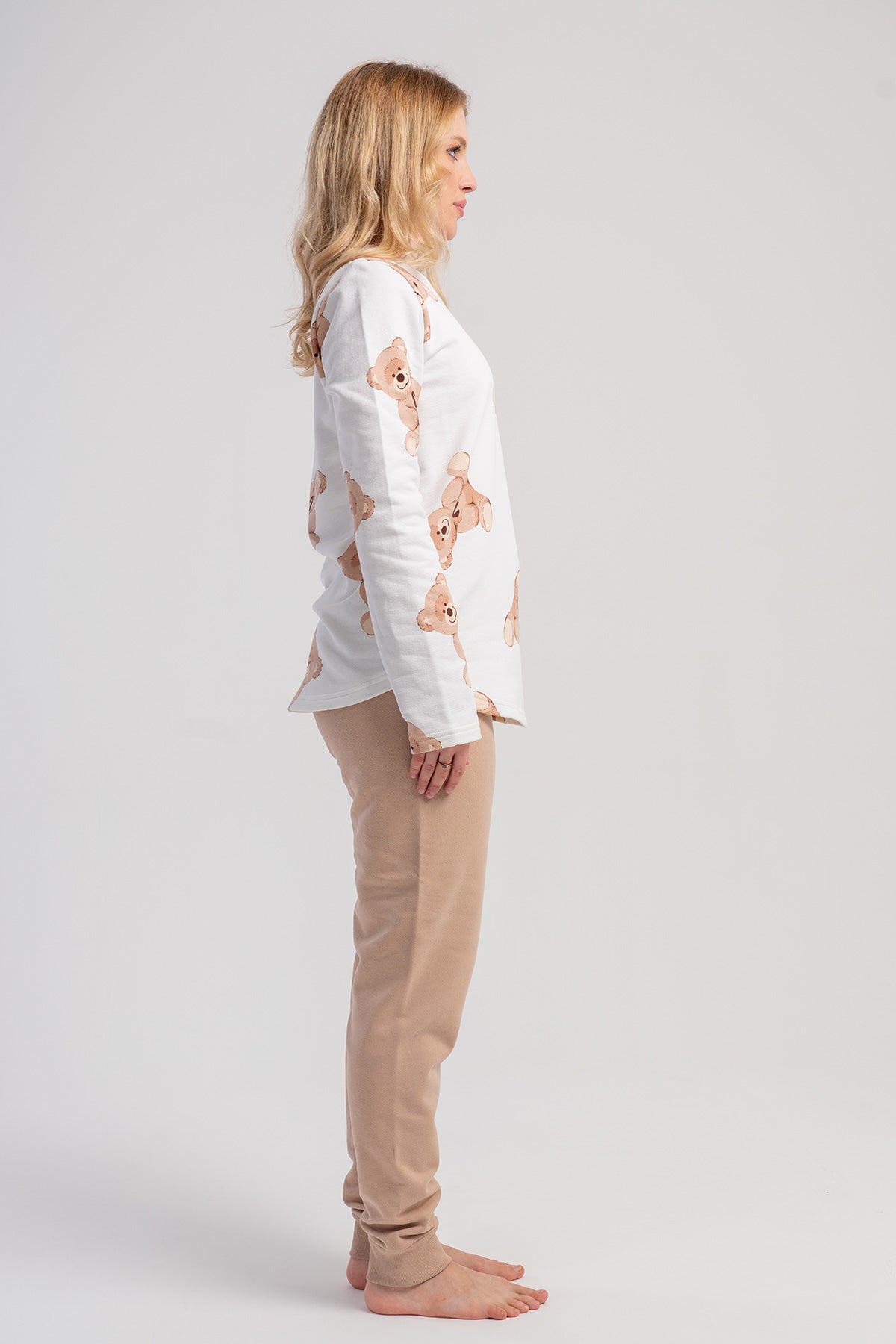 KADIN 2IPLIK O YAKA UZUN KOL ETEGI OVAL MANSETLI PIJAMA TAKIM