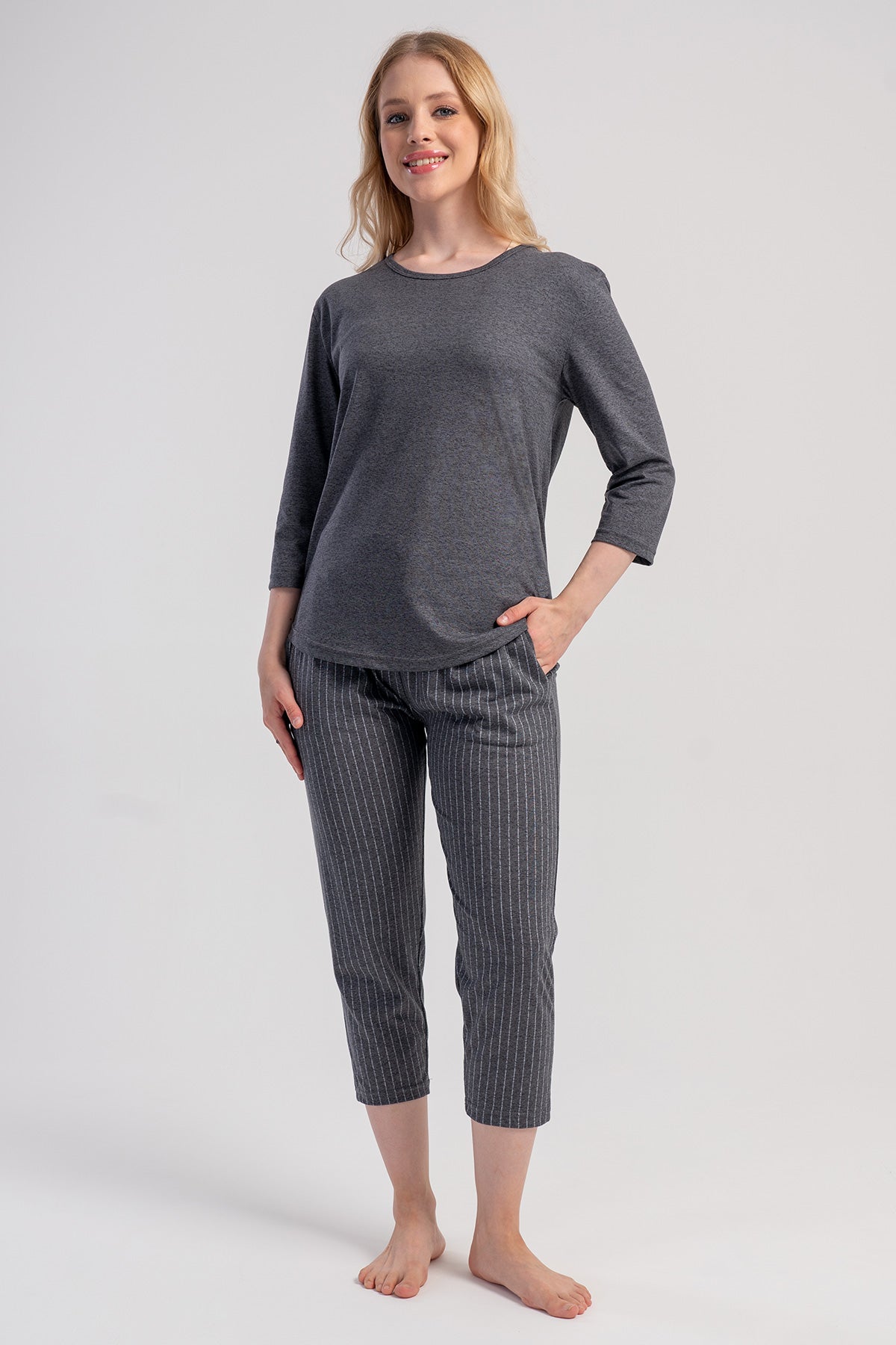 KADIN P.SUPREM O YAKA 3/4KOL CEPLI 7/8 BOY PIJAMA TAKIM