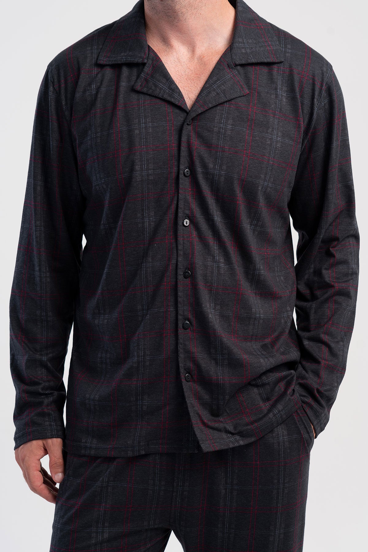 CEPLI ERKEK P.SUPREM GOMLEK YAKA TAMAMI DUGMELI UZUN KOL PIJAMA TAKIM