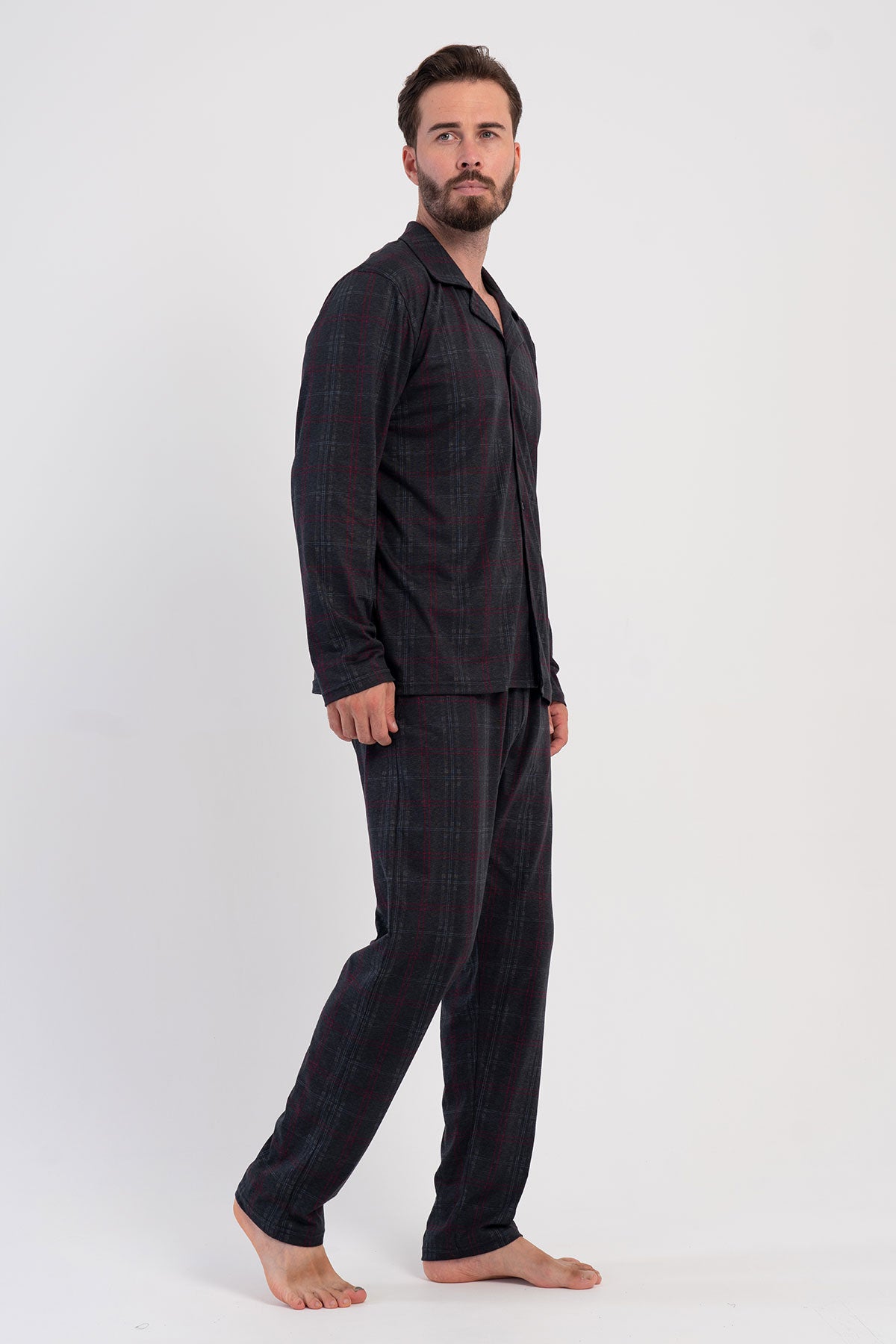 CEPLI ERKEK P.SUPREM GOMLEK YAKA TAMAMI DUGMELI UZUN KOL PIJAMA TAKIM