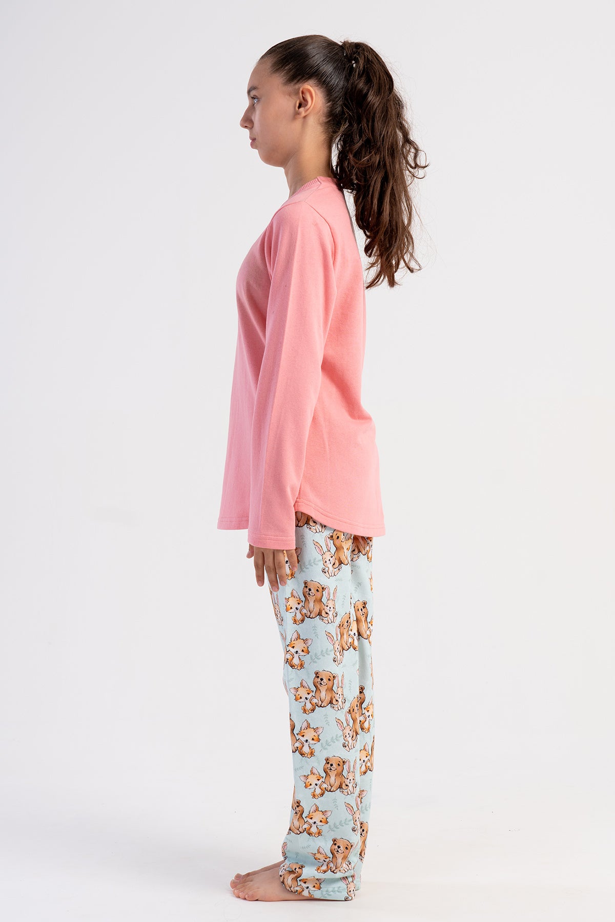 KIZ COCUK 2IPLIK O YAKA UZUN KOL ETEGI OVAL PIJAMA TAKIM(7-8/13-14)