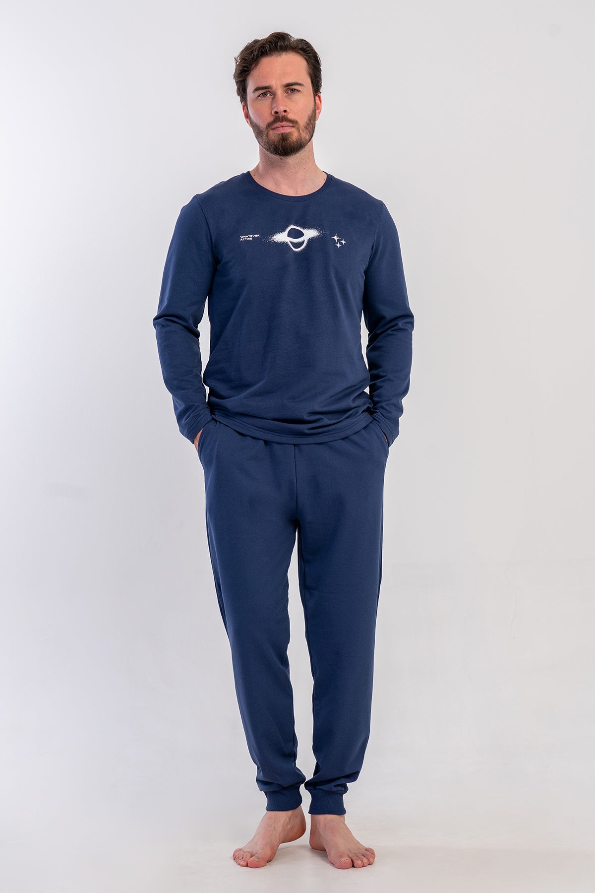 CEPLI ERKEK 2IPLIK O YAKA UZUN KOL MANSETLI PIJAMA TAKIM