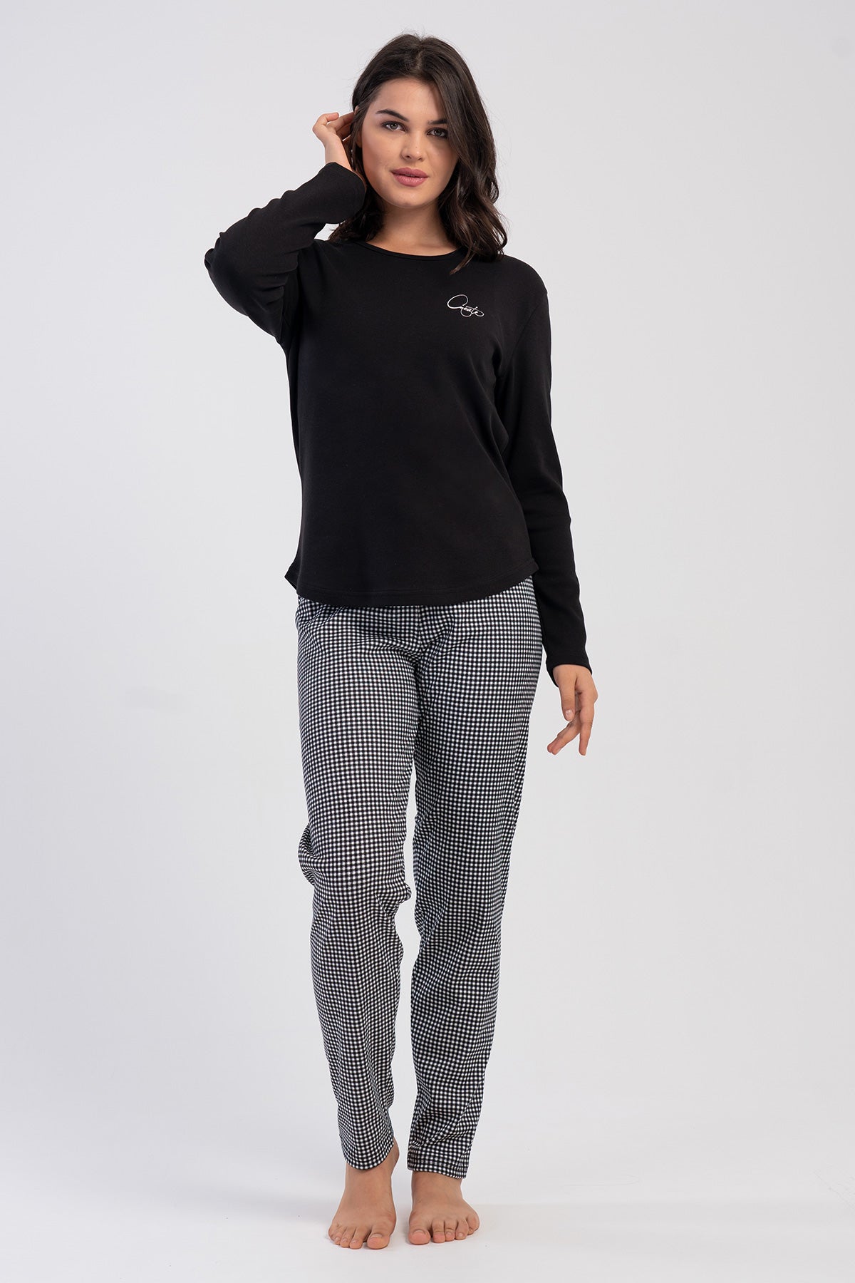 KADIN INTERLOK O YAKA UZUN KOL ETEGI OVAL PIJAMA TAKIM