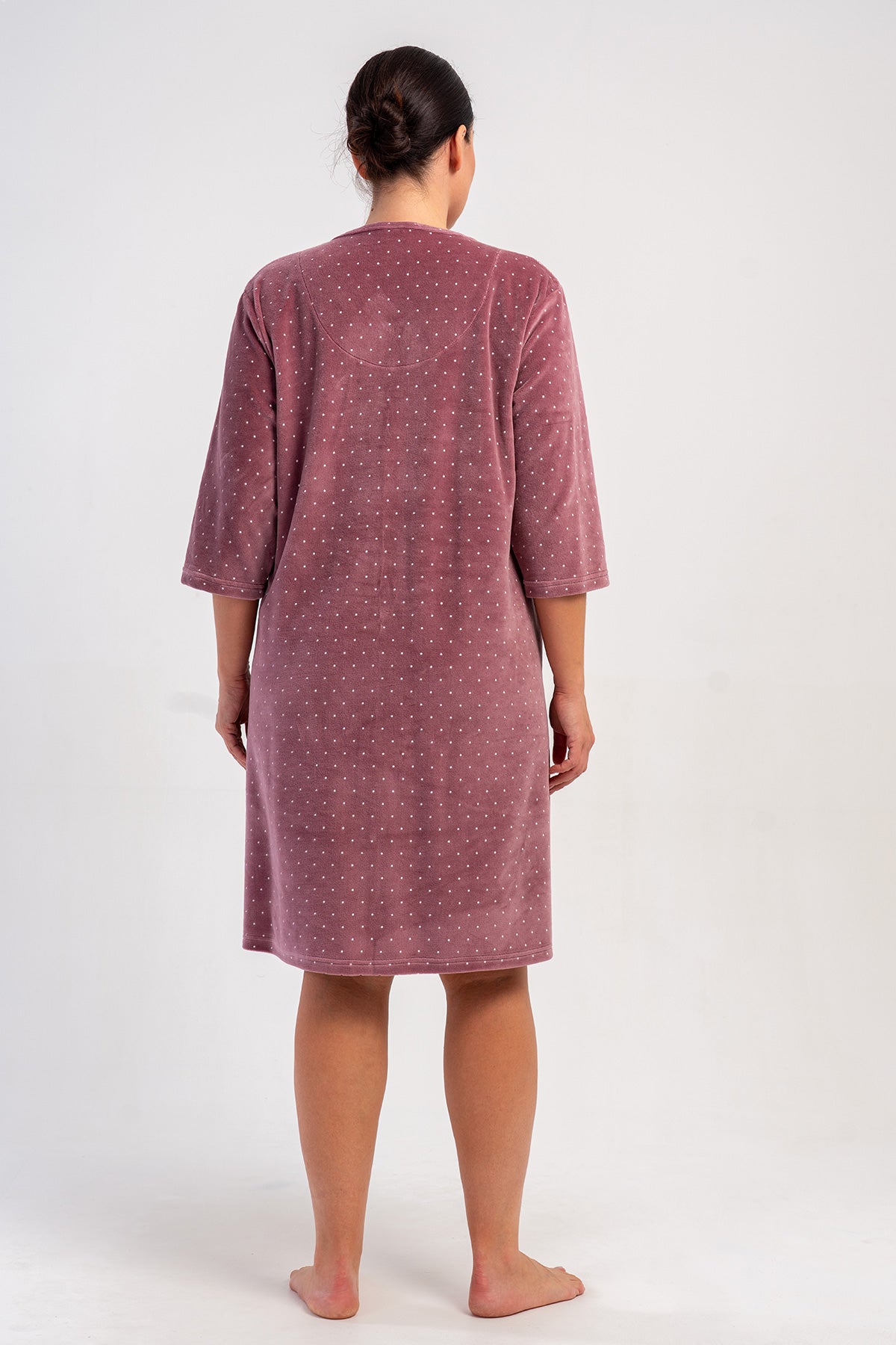 KADIN PAMUK KADIFE XXL 3/4 KOL CEPLI FERMUARLI EV ELBİSESİ