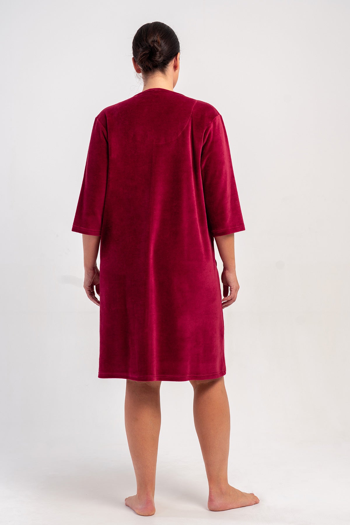 KADIN PAMUK KADIFE XXL 3/4 KOL CEPLI FERMUARLI EV ELBİSESİ