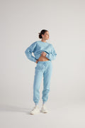 Women's Blue Elastic Waist and Hem Brushed Fluffy Sweatpants