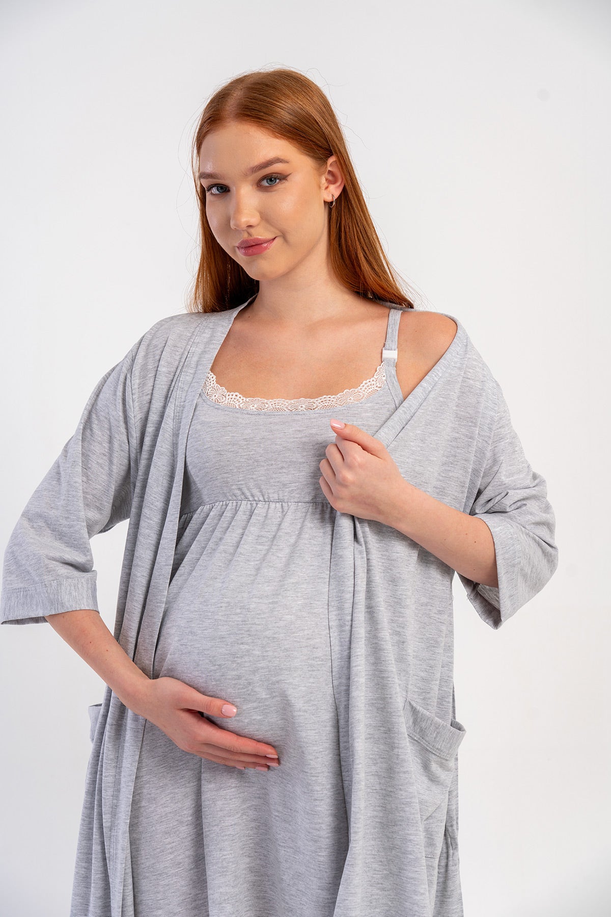 KADIN P.SUPREM IP ASKILI DANTELLI TUNIK+ 3/4 KOL HAMILE SABAHLIK TAKIM