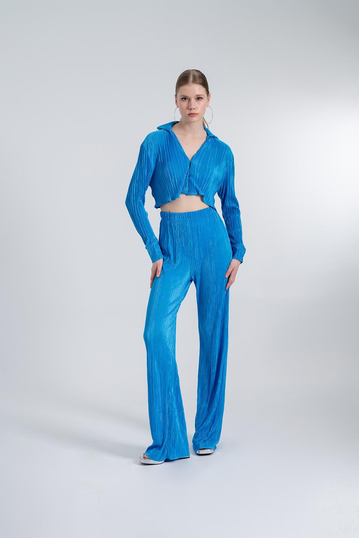 Comfy Crop Gömlek Mavi