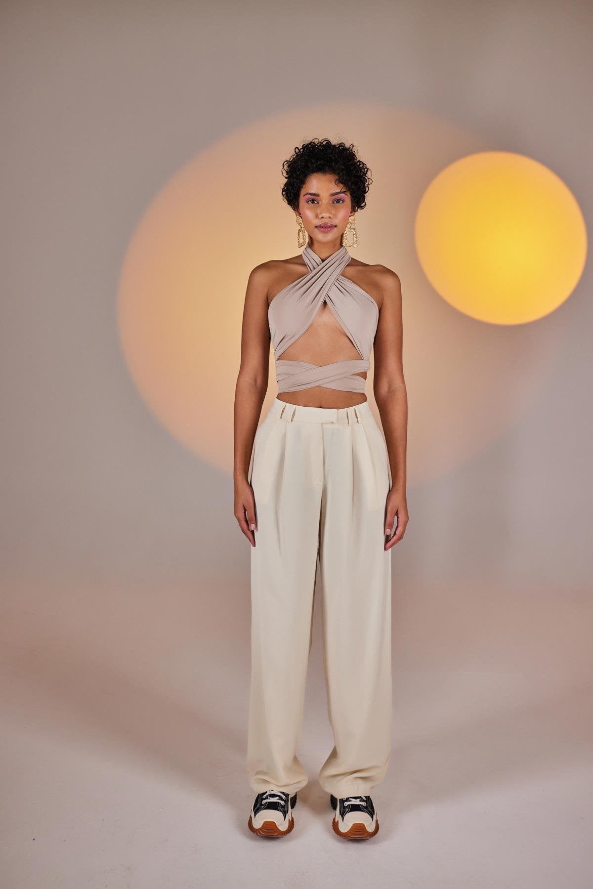 Palazzo Kesim Yüksek Bel Palasia Pantolon Bej Bej L