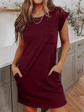 Women's Short Sleeve Crew Neck Pocket Short Viscose Two-Thread Dress