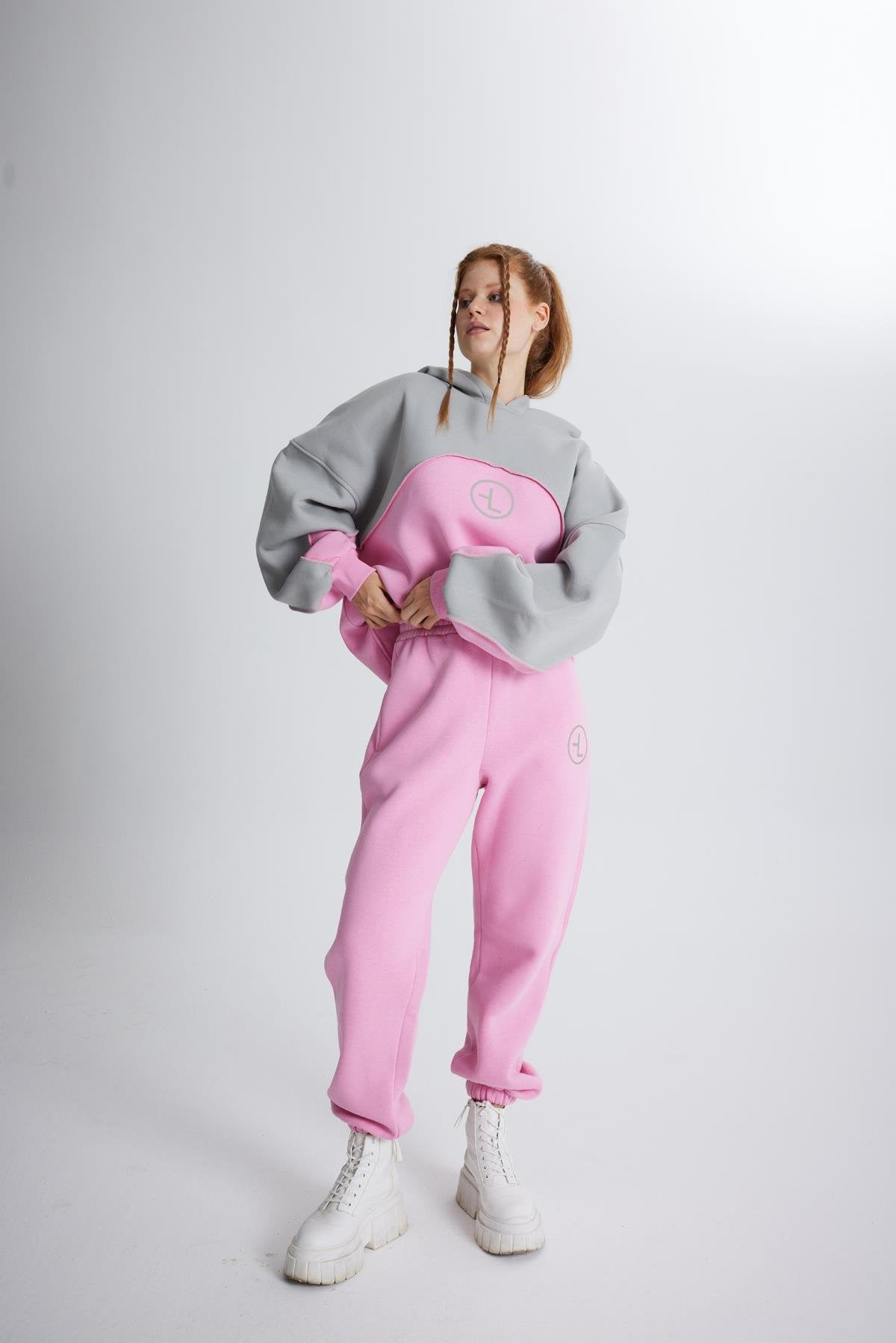 Şardonlu 3 İplik Kumaş Oversize Kapişonlu Revenge Sweatshirt Pembe