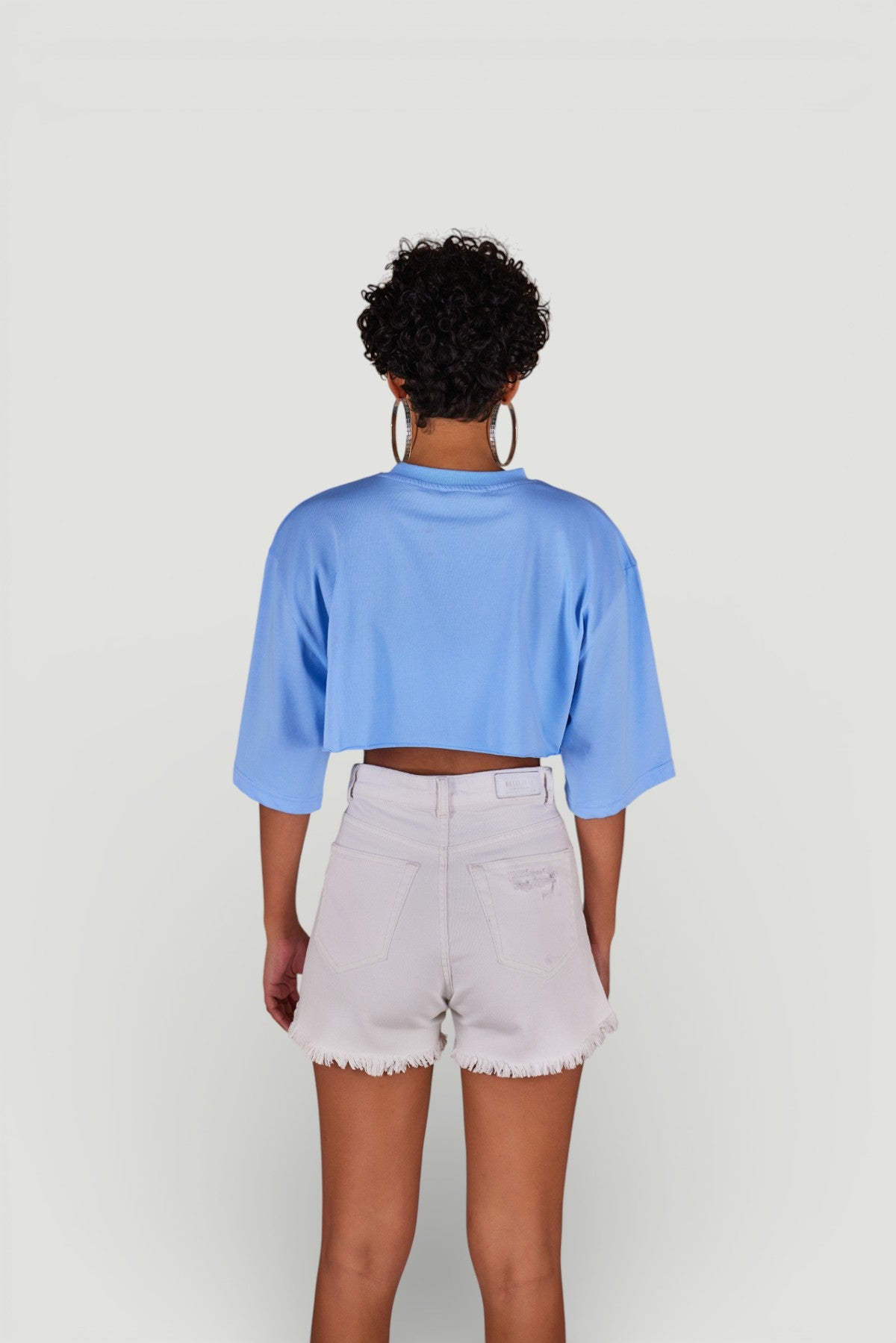 Bisiklet Yaka Holly Crop Tshirt Mavi