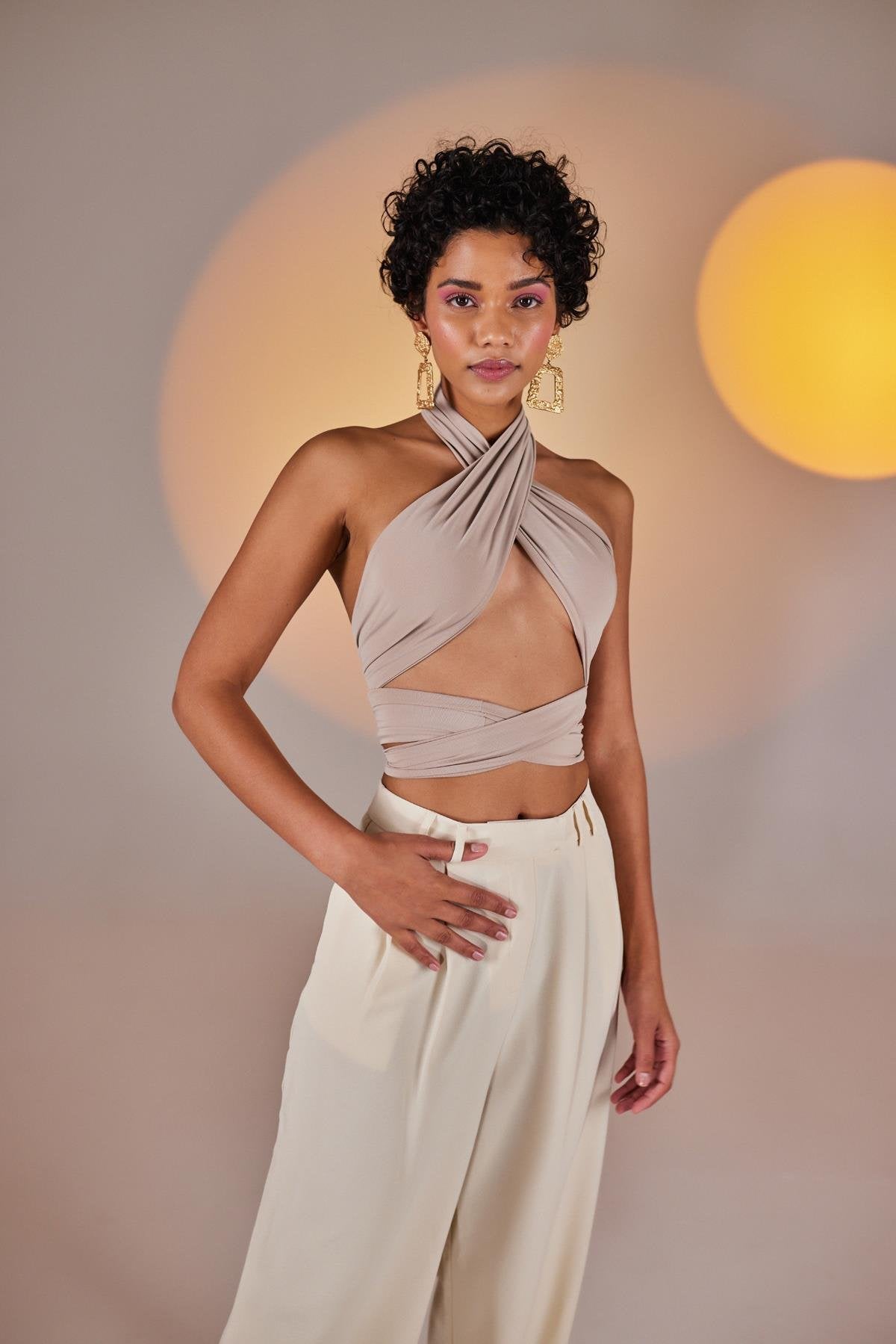 Palazzo Kesim Yüksek Bel Palasia Pantolon Bej