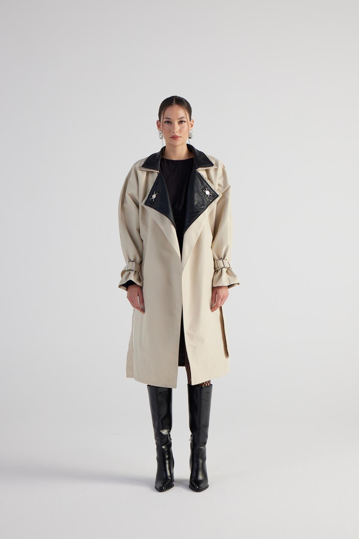Maxi Boy Kemerli Cloak Trençkot Bej