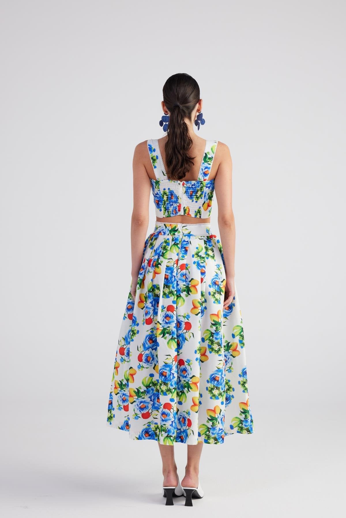 Cepli Desenli Uzun Ravello Etek Mavi