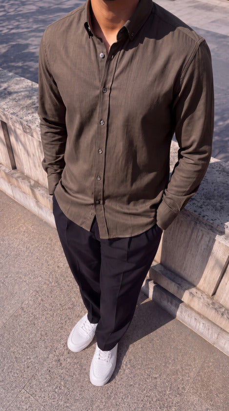 Erkek Standart Kesim Gabardin Kumaş Uzun Kollu Gömlek