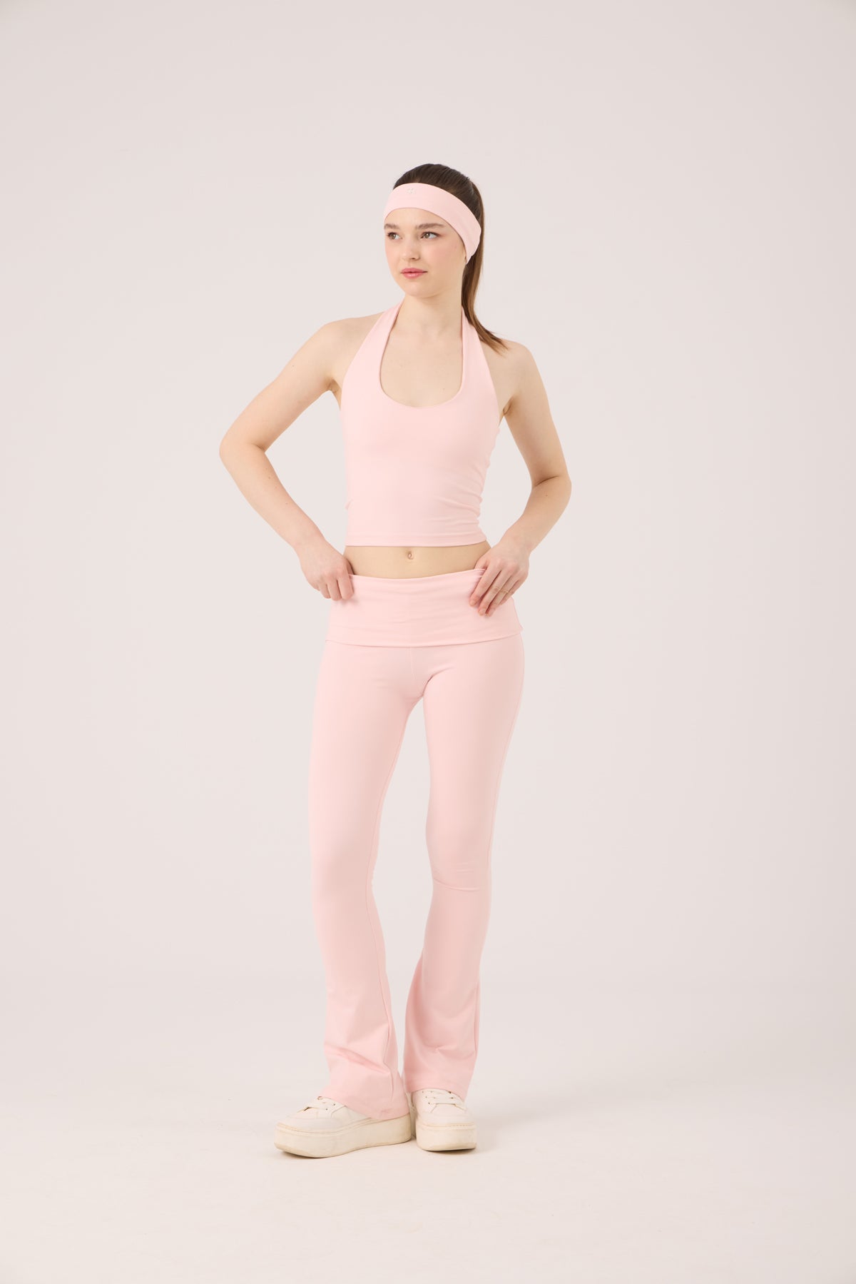 Beli Kıvrımlı Flare Ellen Tayt Pantolon Pembe