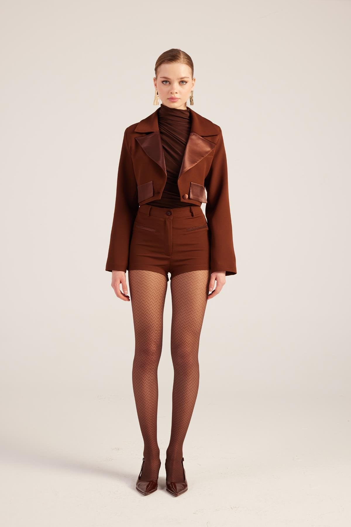 Camila Crop Blazer Ceket Kahve Kahve L