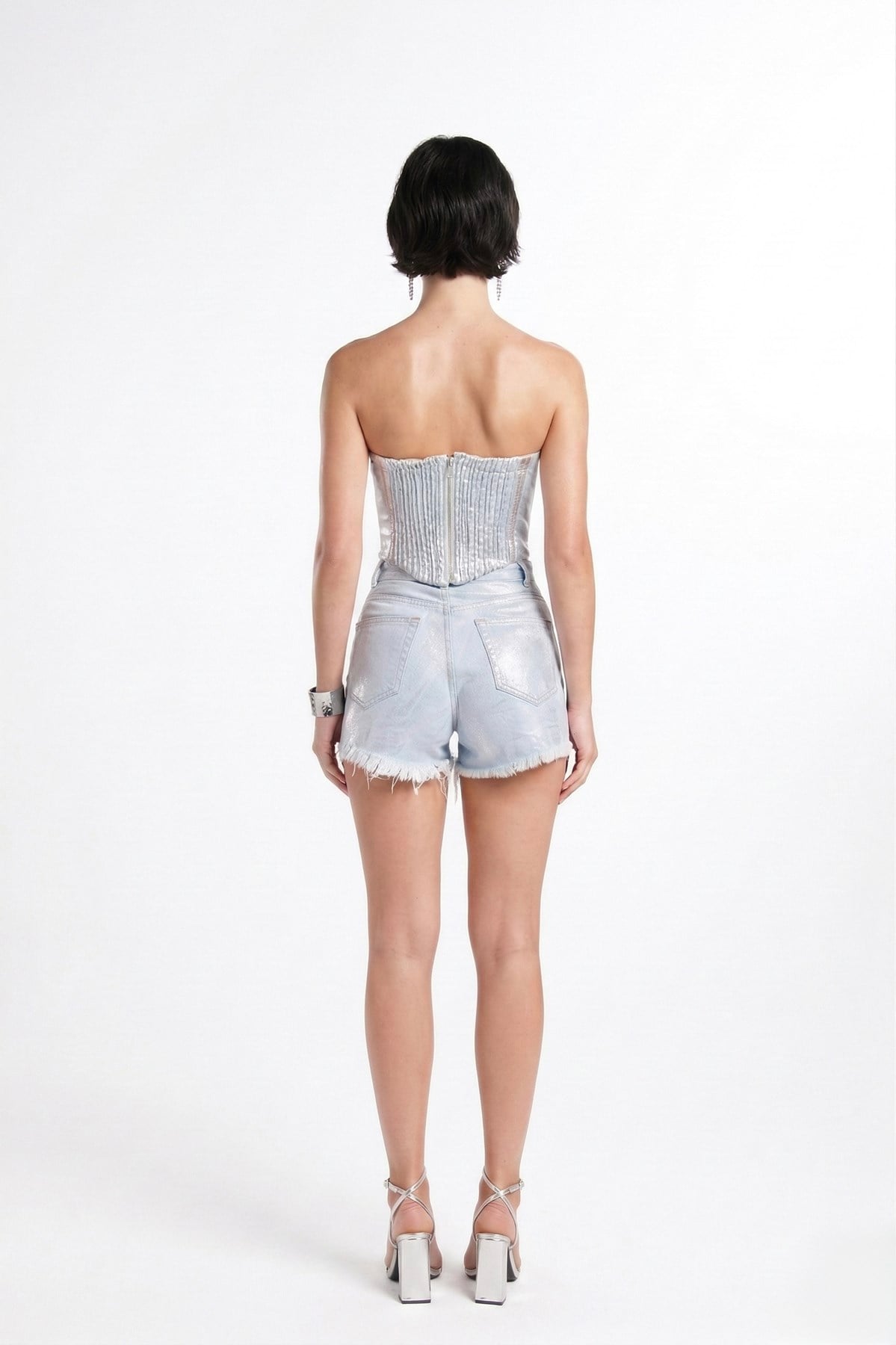 Parlak Kaplamalı Glossy Jean Büstiyer Mavi