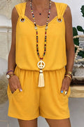 Women's Sleeveless V-Neck Eyelet Detail Blouse and Short Aerobin Two-Piece Set