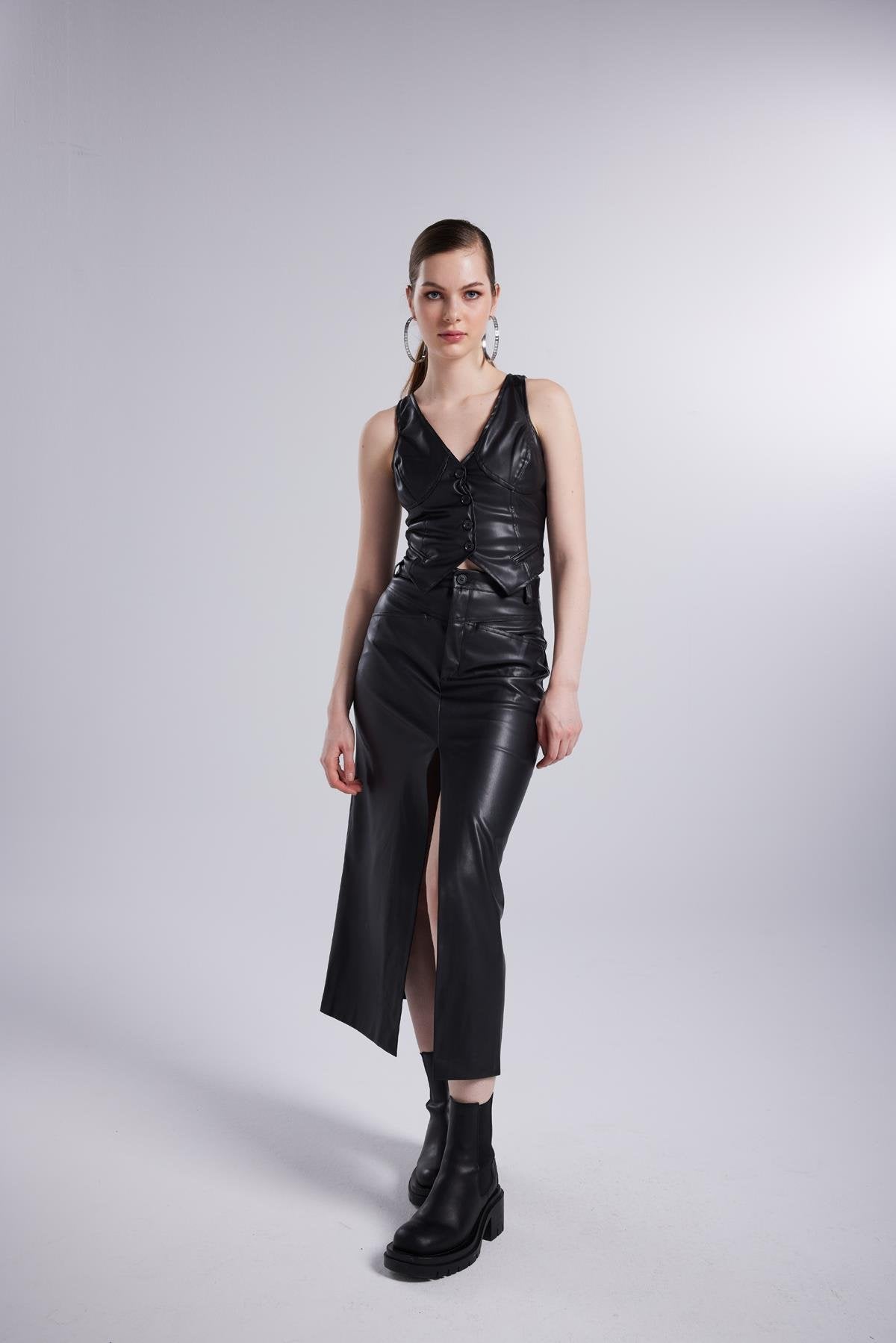 Vegan Deri Hera Yelek Siyah