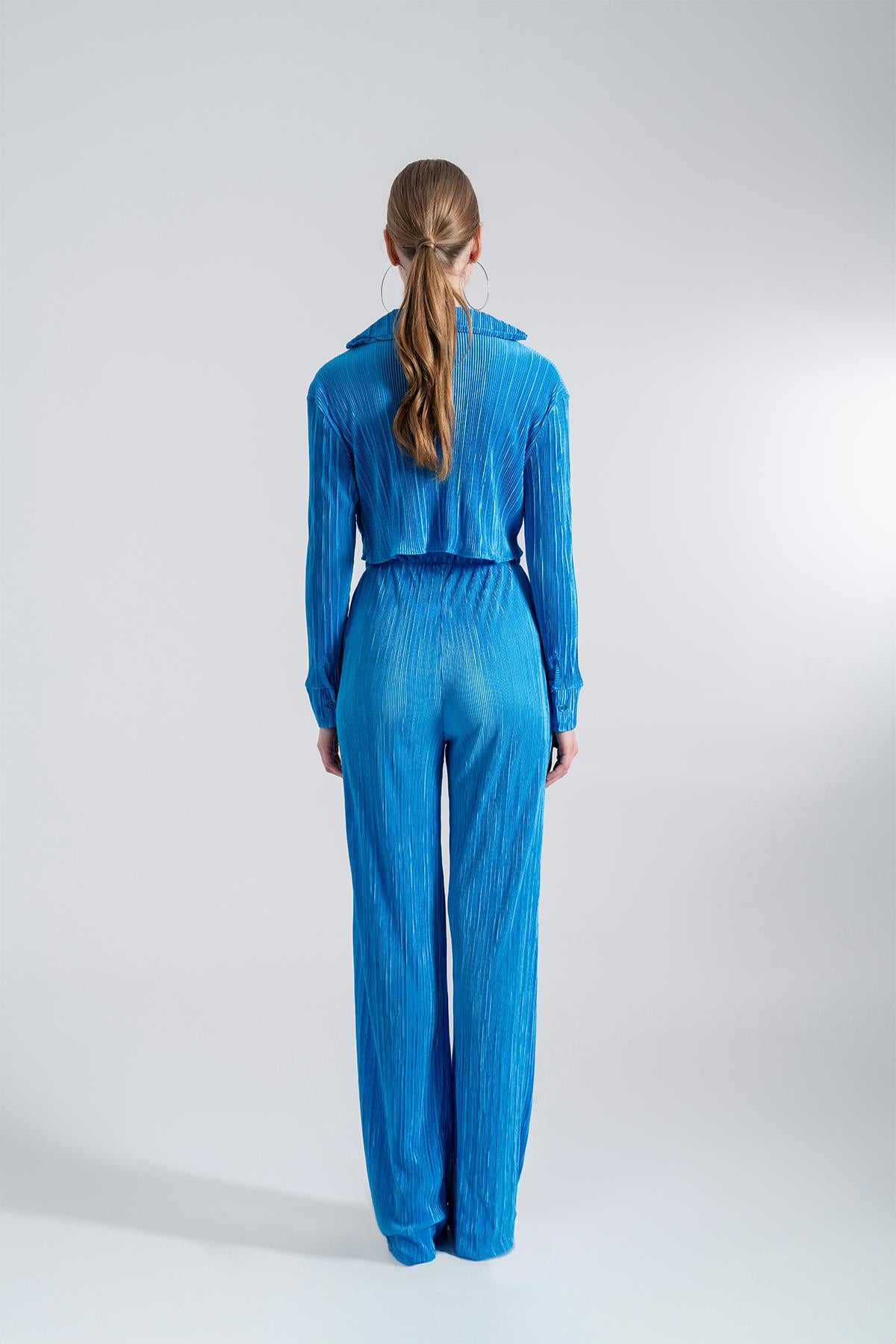 Beli Lastikli Esnek Comfy Pantolon Mavi