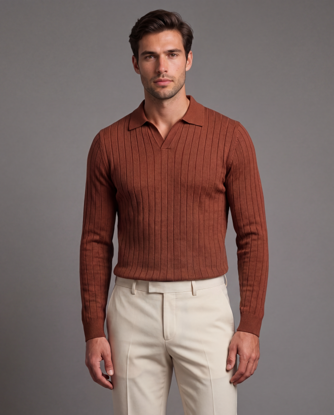 Erkek Gömlek Yaka çizgi Desenli Triko