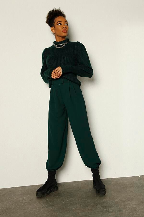 Palazzo Kesim Yüksek Bel Palasia Pantolon Yeşil Yeşil L