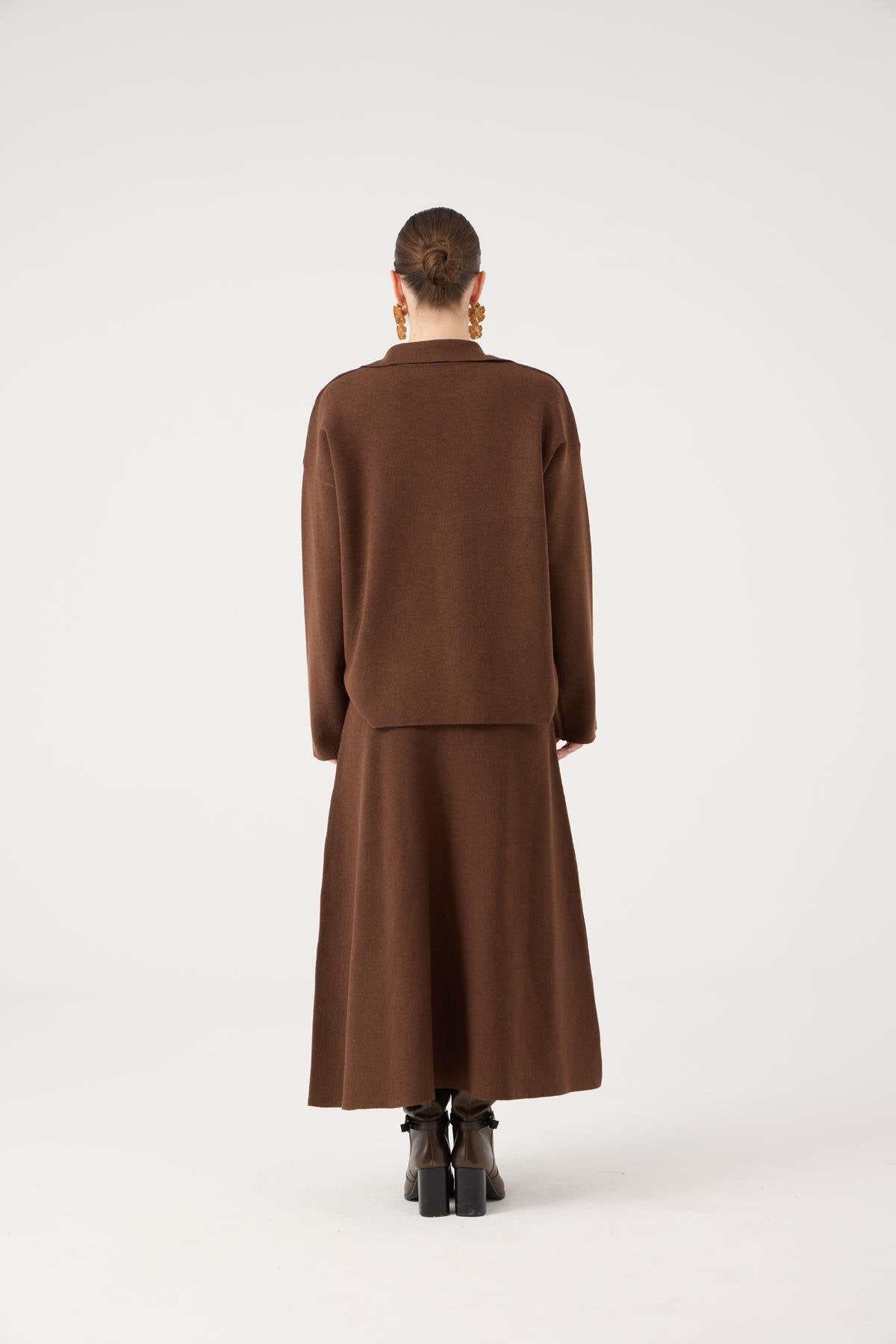 Oversize Kesim Polo Yaka Zoi Triko Kazak Kahve