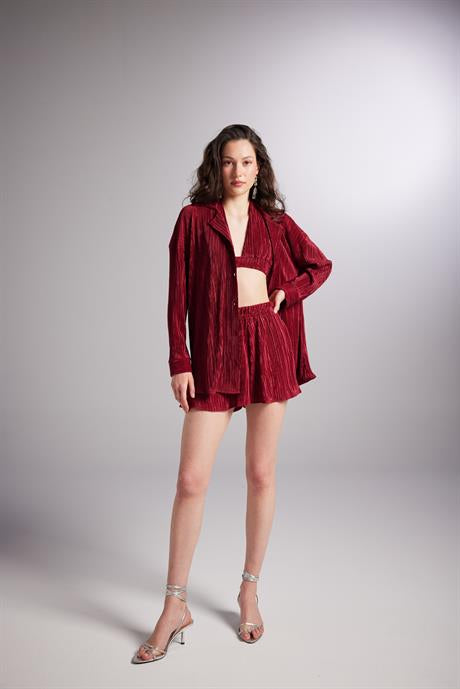 Comfy Oversize Gömlek Bordo Bordo L
