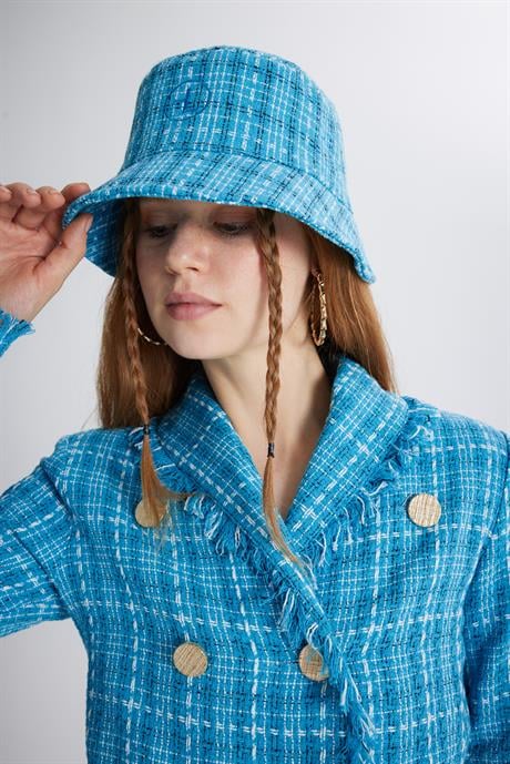 Tweed Bucket Şapka Mavi