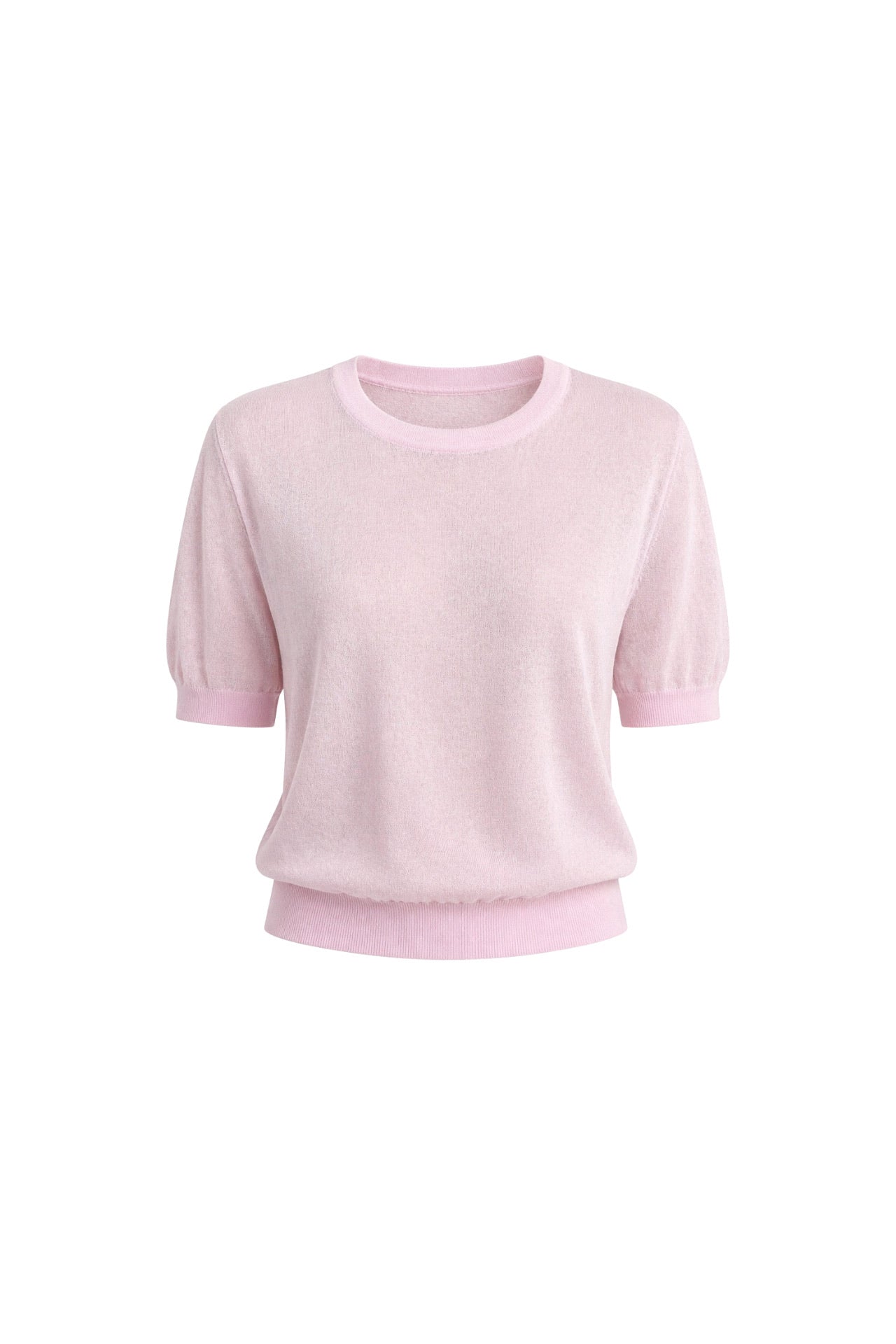 Bisiklet Yaka Transparan Dokulu Pembe Bluz