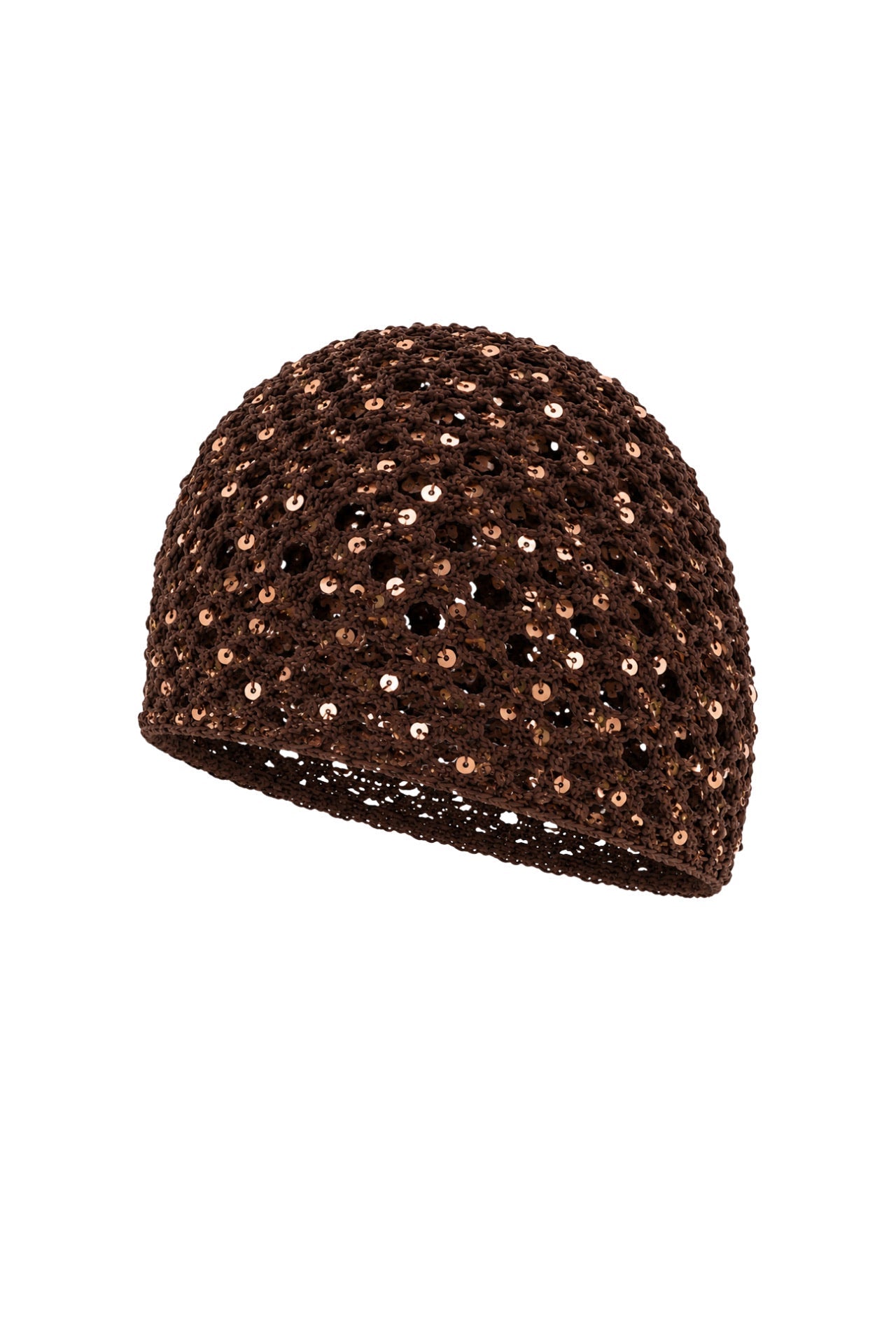 Payetli Örgü Kahverengi Cap