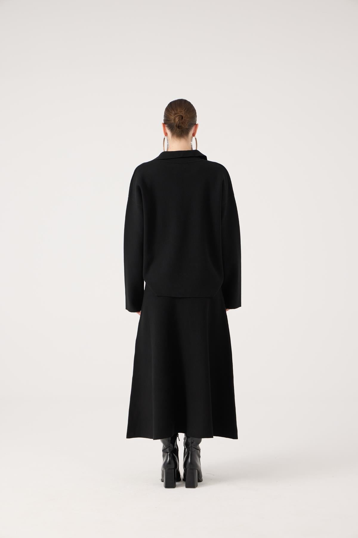 Oversize Kesim Polo Yaka Zoi Triko Kazak Siyah