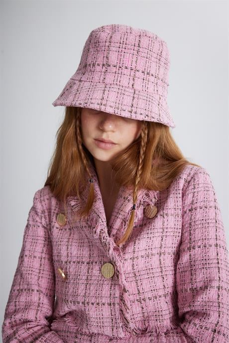Tweed Bucket Şapka Pembe