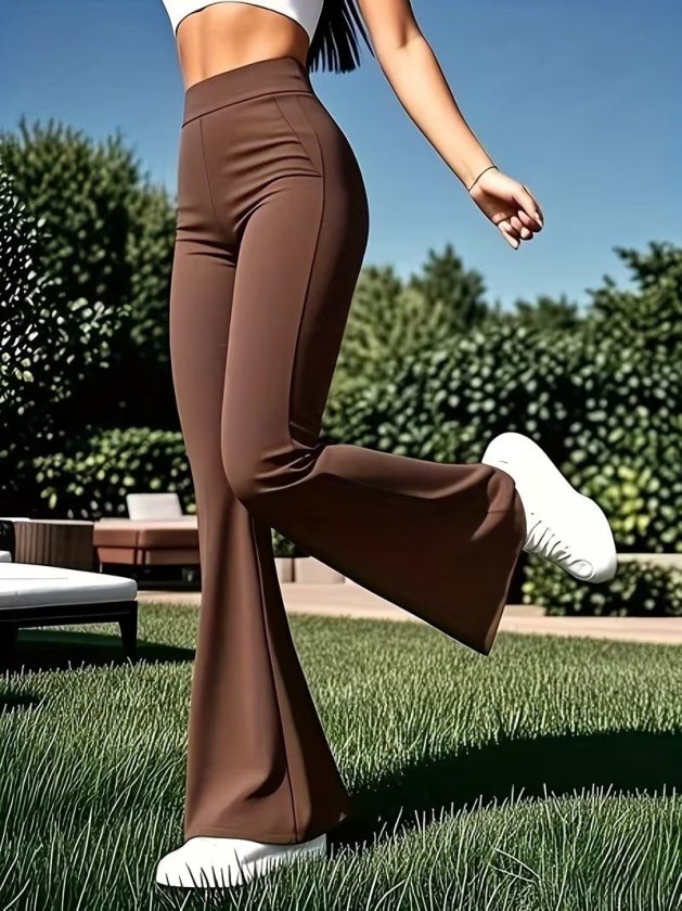 Women’s High-Waisted, Pocketed, Flared Scuba Pants