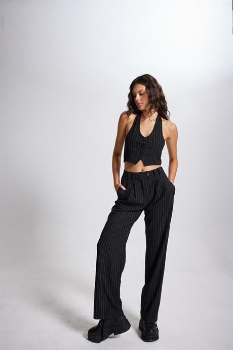 Striped Pantolon Siyah