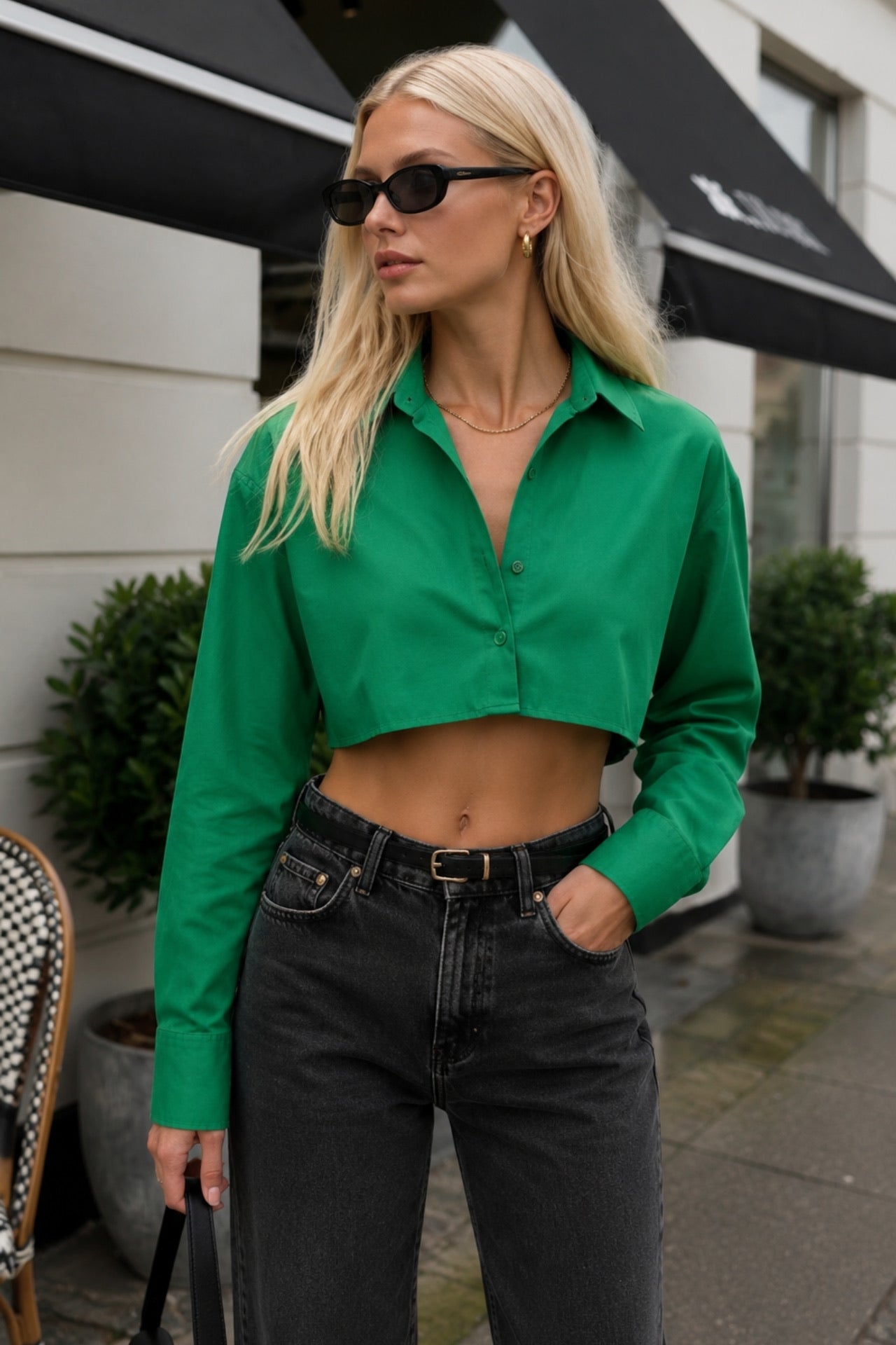 Crop Yeşil Oversize Gömlek