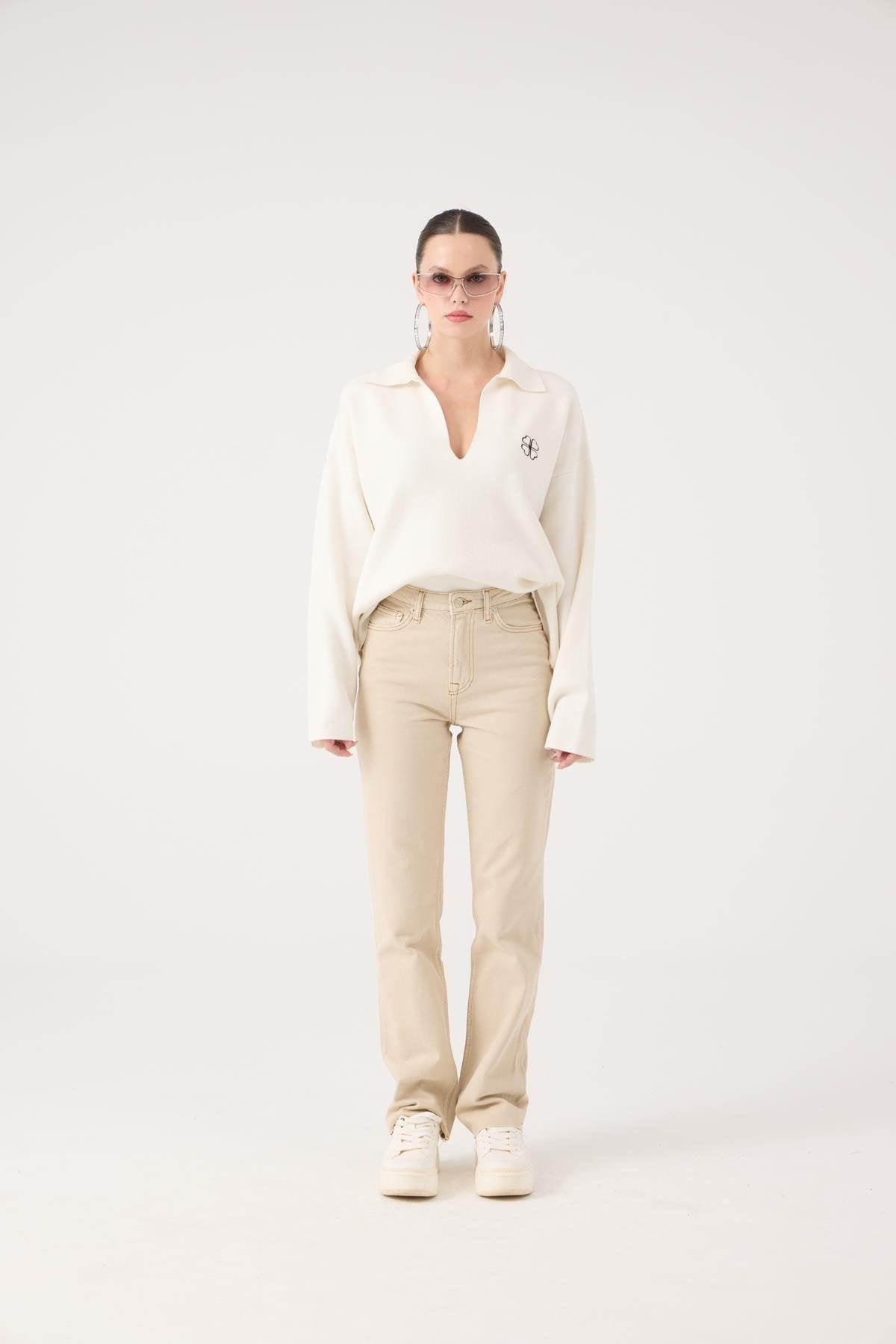 Sagrado Jean Pantolon Bej Bej L