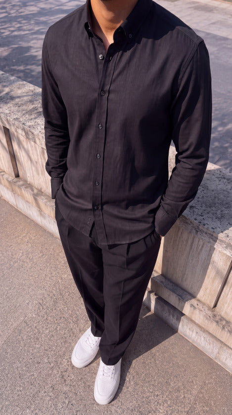 Erkek Standart Kesim Gabardin Kumaş Uzun Kollu Gömlek